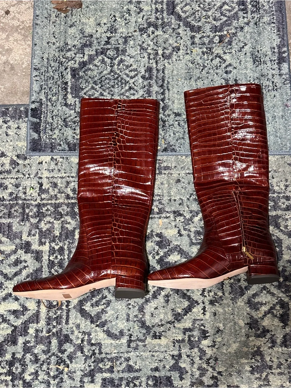 Veronica Beard Cecile Croc-Embossed Leather Knee-High Boot, Red brown 9 NWT 795$